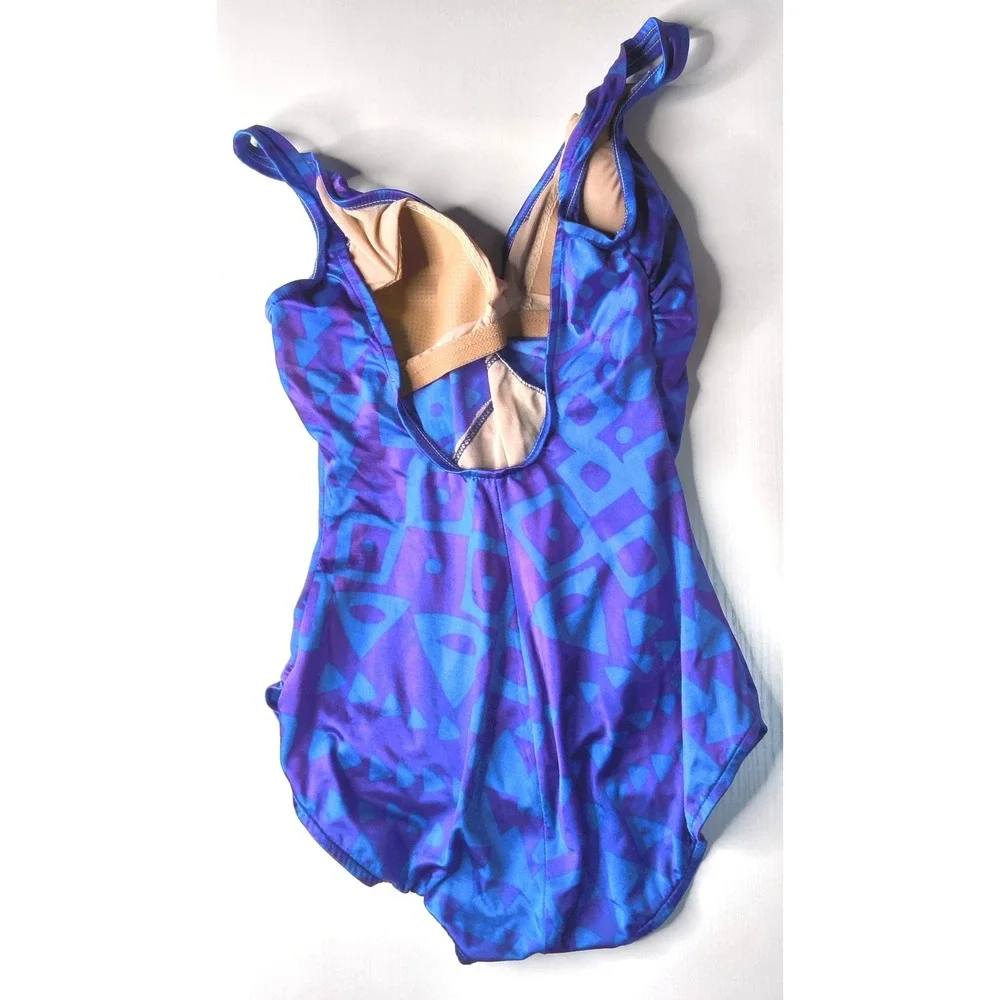 Sandcastle One Piece Swimsuit Women Size‎ 12 Purple Blue Ruched Vintage